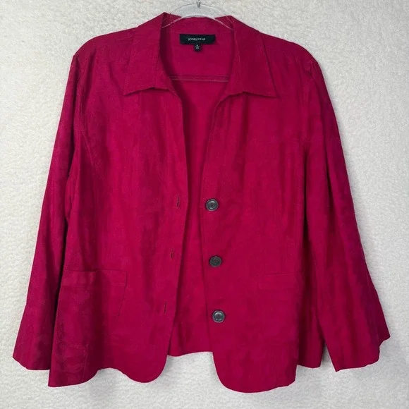 Jones Wear Jacket Womens 16 Pink Linen Cotton Floral Jacquard Blazer‎ Career - Picture 8 of 16